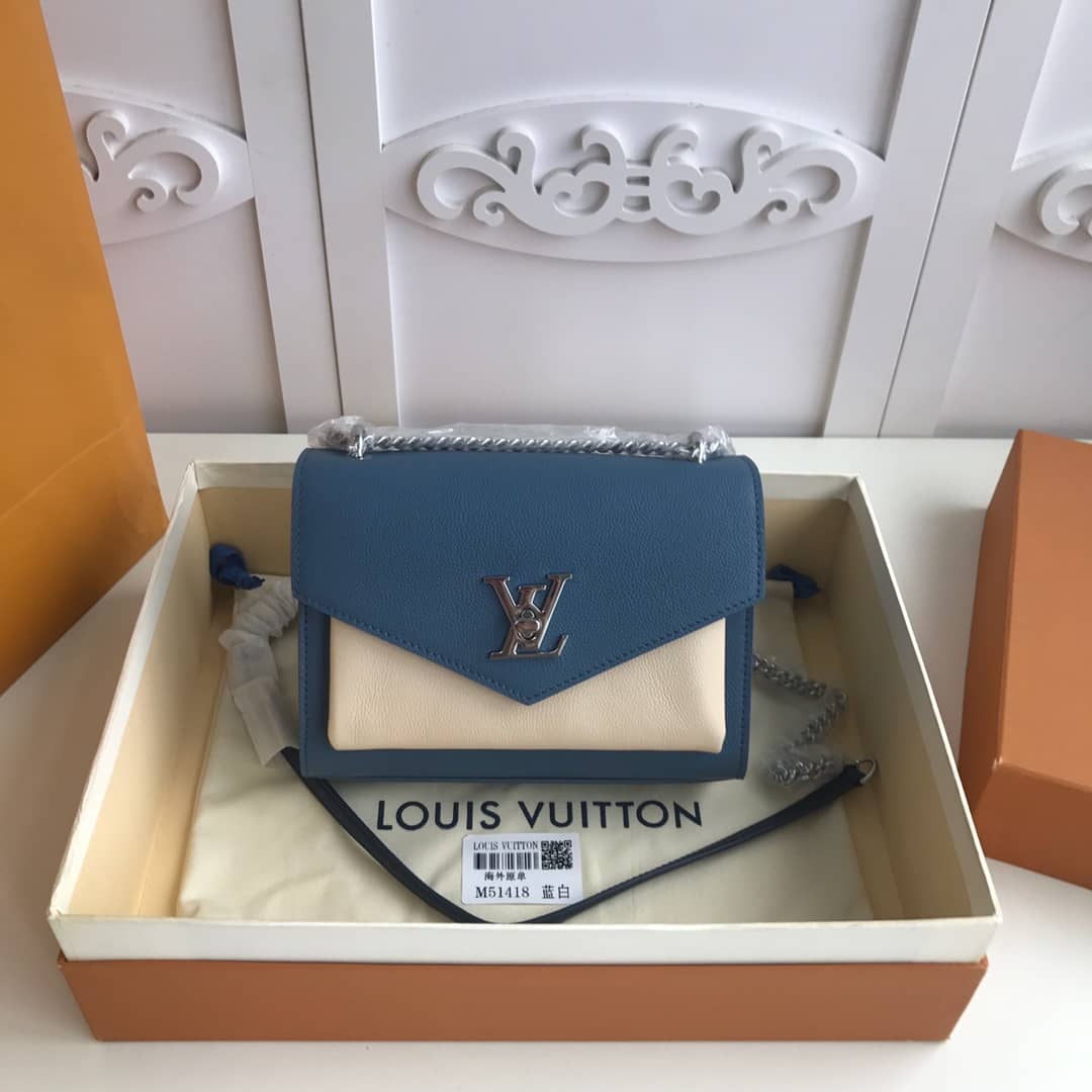 Louis Vuitton MyLockMe BB Calf Chain Replica Shoulder Bag Blue White M51418