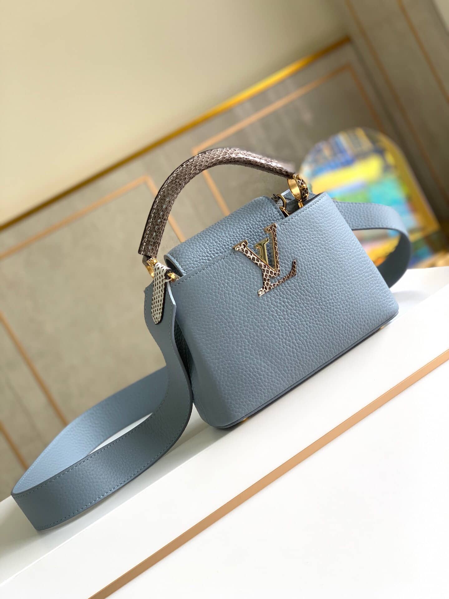 Louis Vuitton Capucines Mini Replica Bag Blue M55921