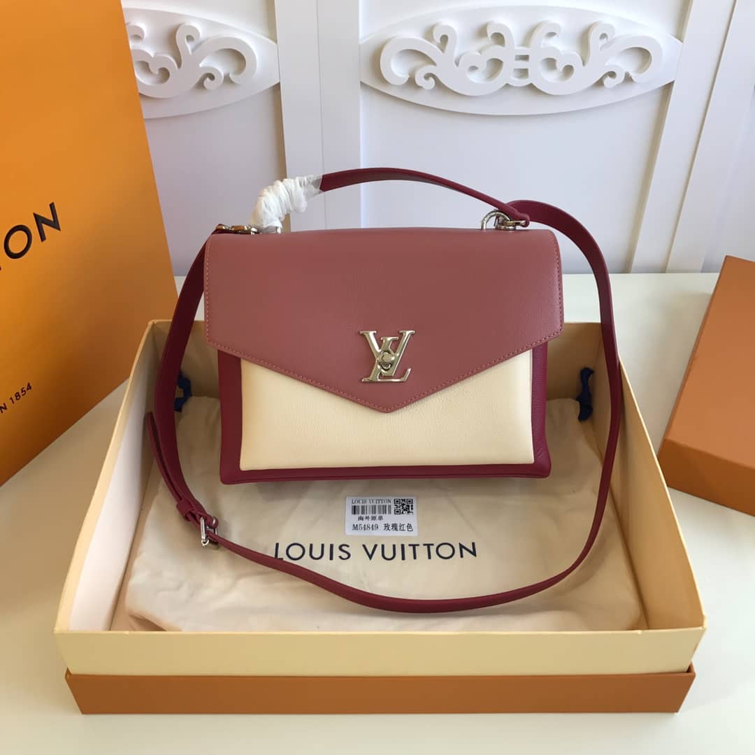 Louis Vuitton MyLockMe 2way Leather Grain Replica Satchel Red M54849