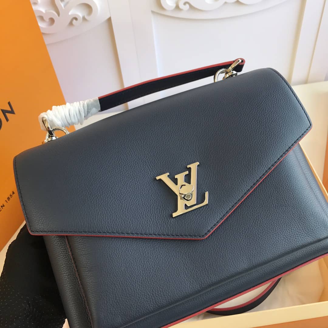 Louis Vuitton MyLockMe 2way Leather Grain Replica Satchel Black M54849