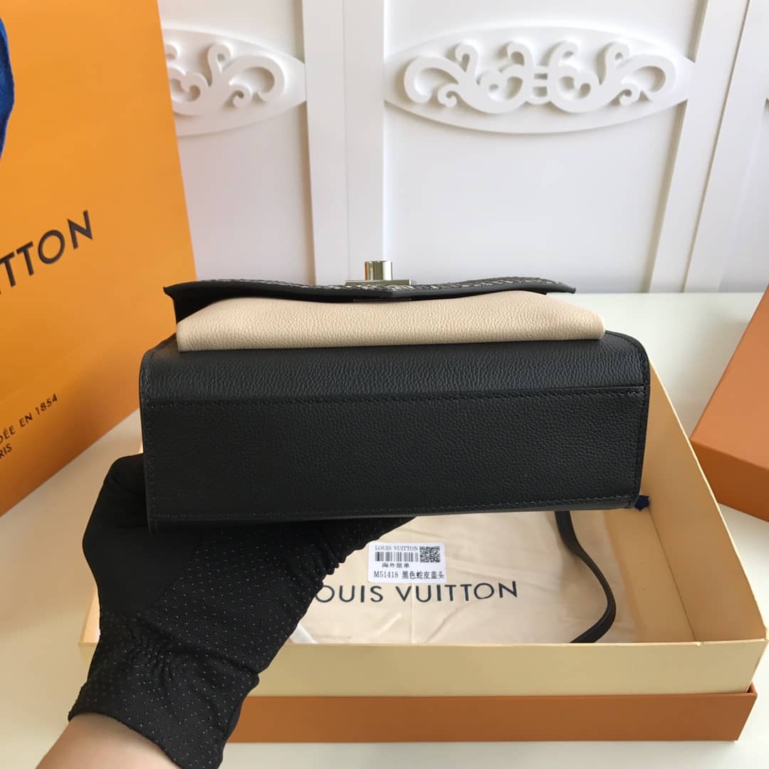 Louis Vuitton MyLockMe BB Calf Chain Replica Shoulder Bag Black Beige M51418