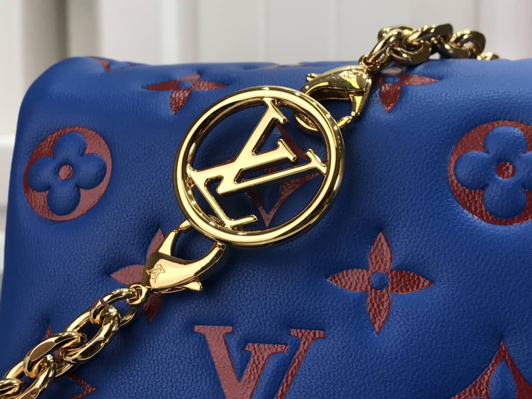 Louis Vuitton Coussin Lambskin Monogram Embossed Pochette Replica Bag Blue
