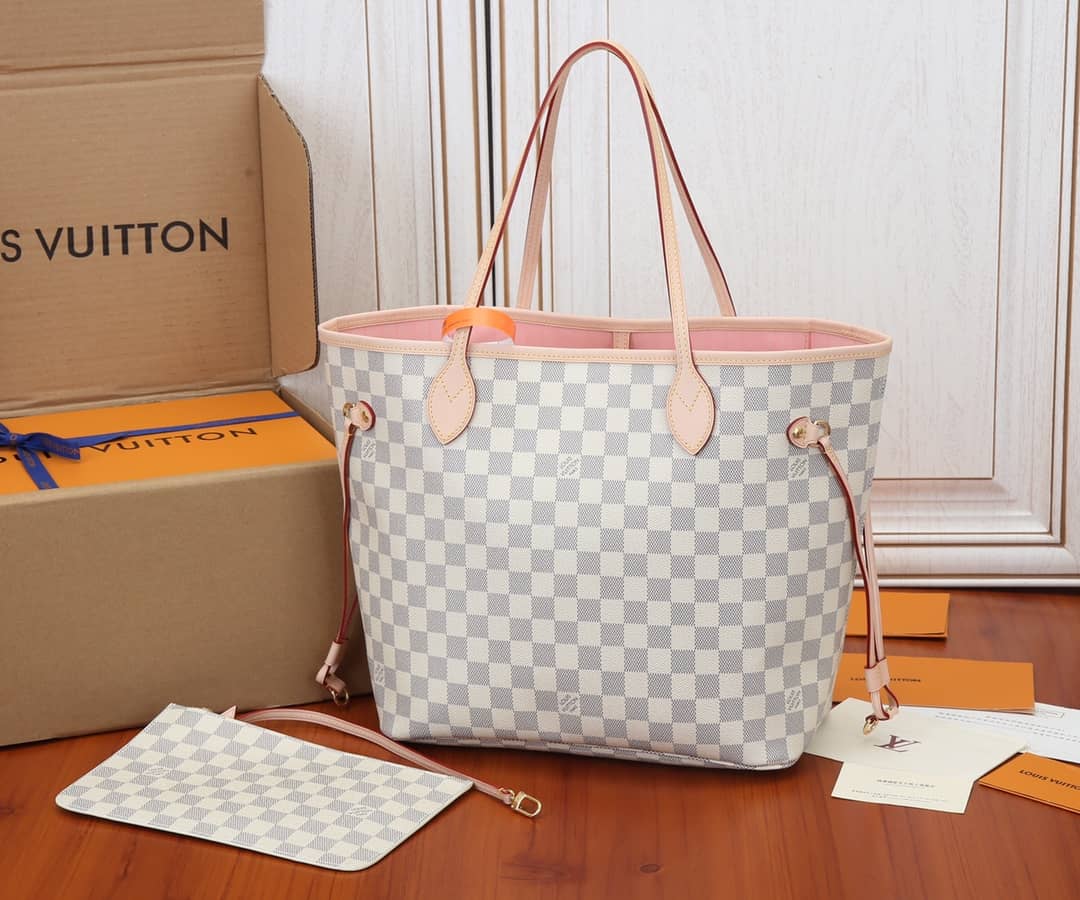 Louis Vuitton Neverfull MM Damier Azur Tote Replica Pink N41361
