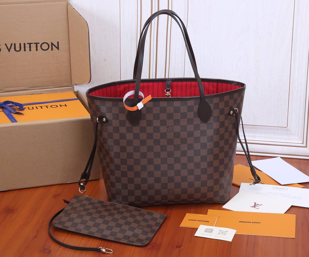 Louis Vuitton Neverfull MM Damier Ebene Tote Replica Red N41358