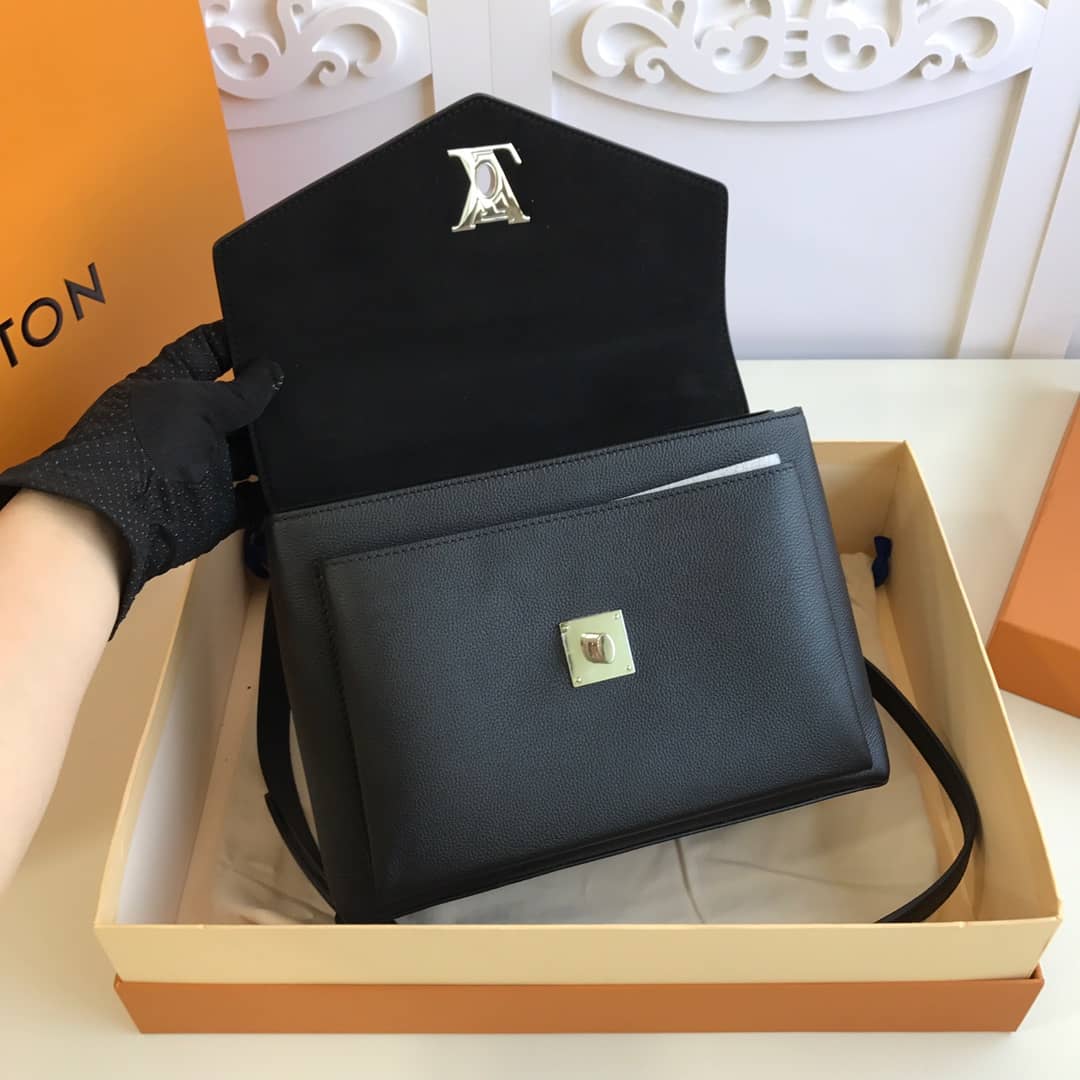 Louis Vuitton MyLockMe 2way Leather Grain Replica Satchel Black M54849