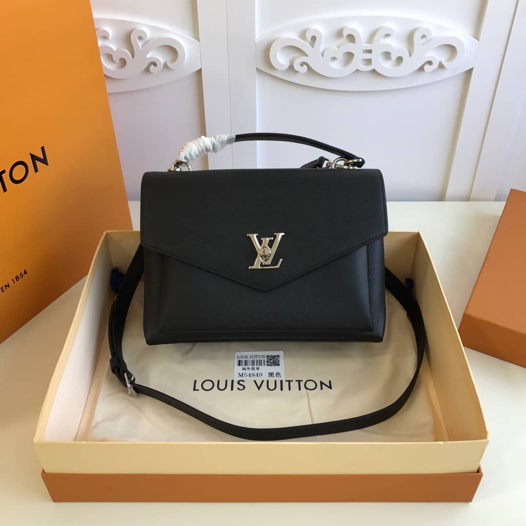 Louis Vuitton MyLockMe 2way Leather Grain Replica Satchel Black M54849