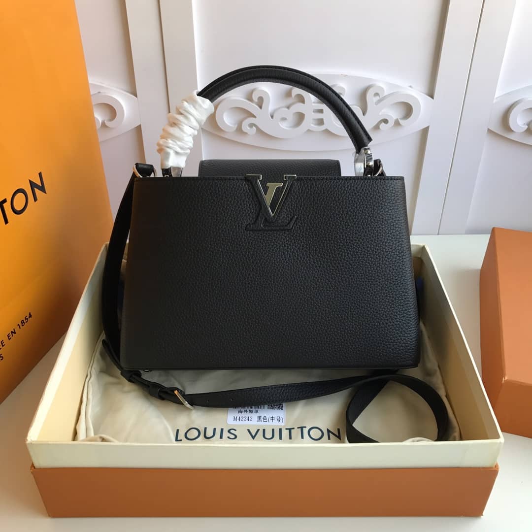 Louis Vuitton Capucines PM Taurillon Leather Tote Replica Black M42242