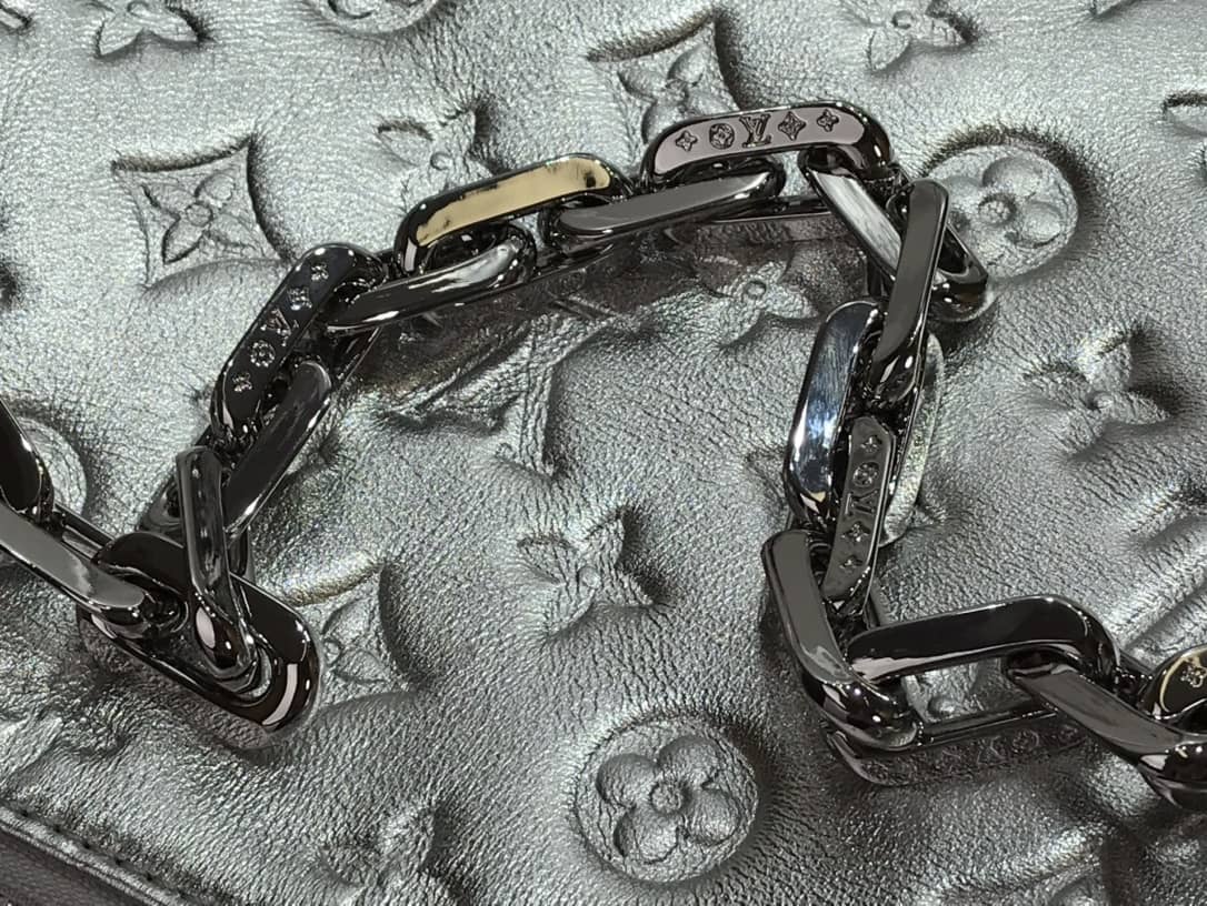 Louis Vuitton Cream Coussin PM Monogram Embossed Lambskin Replica Bag Silver M57793