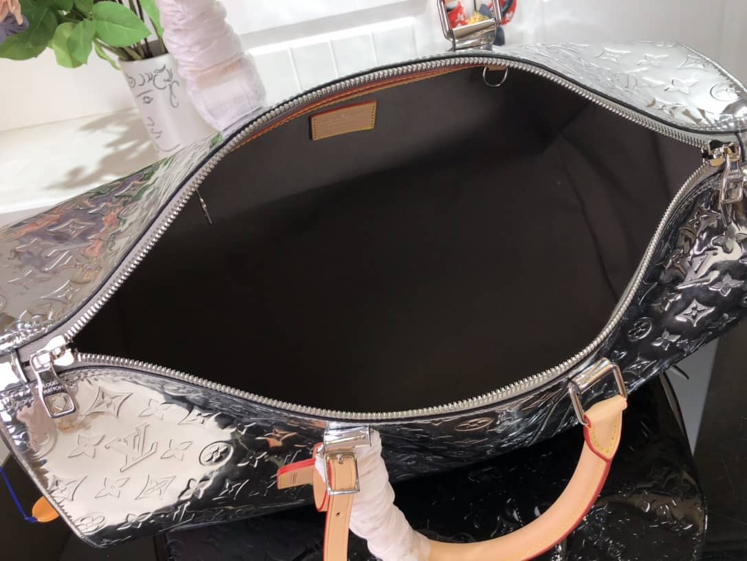 Louis Vuitton Keepall Bandouliere 50 Silver Mirror Monogram Bag Replica M45886