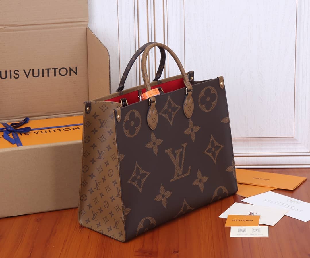 Louis Vuitton Reversible Monogram Onthego 2way Brown Coated Replica Tote