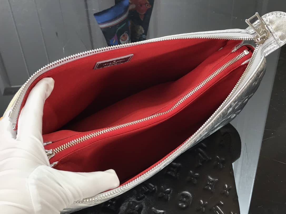 Louis Vuitton Cream Coussin PM Monogram Embossed Lambskin Replica Bag Silver M57793