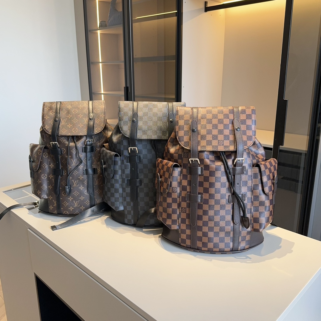 Louis Vuitton REP Check Pattern Runner Backpack Brown Shoulder Straps