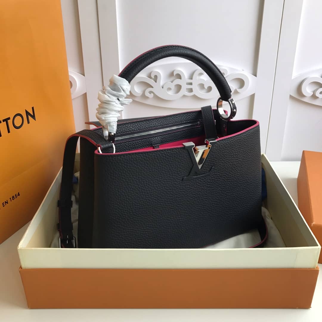 Louis Vuitton Capucines Taurillon Leather PM Tote Replica Black M42245