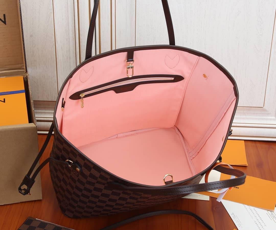 Louis Vuitton Neverfull MM Damier Ebene Tote Replica Pink N41358