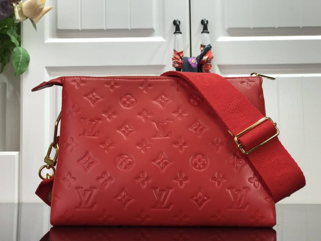 Louis Vuitton Cream Coussin PM Monogram Embossed Lambskin Replica Bag Red M57793