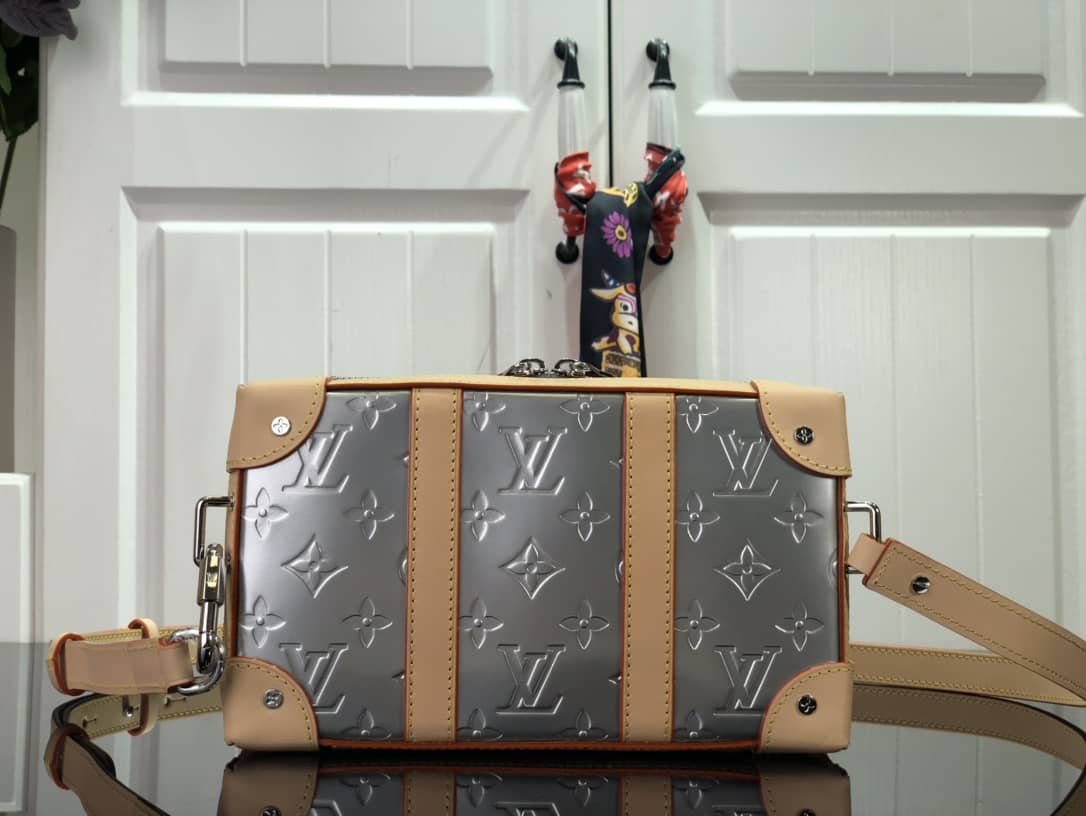 Louis Vuitton Soft Trunk Monogram Mirror Coated Canvas Replica Bag Silver M45880