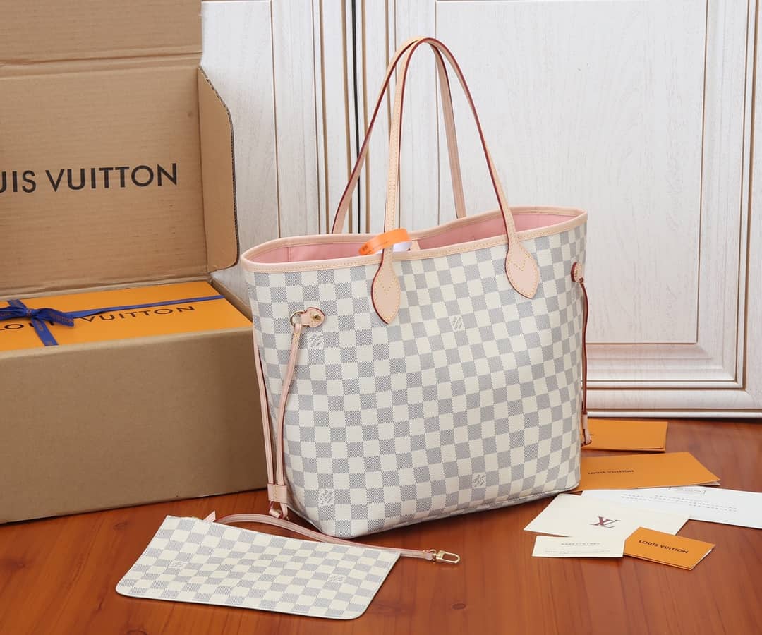 Louis Vuitton Neverfull MM Damier Azur Tote Replica Pink N41361