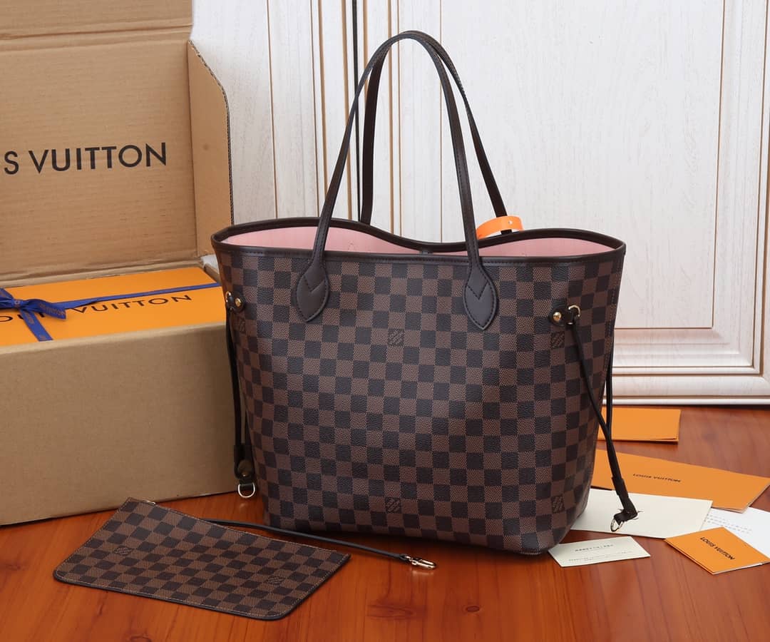 Louis Vuitton Neverfull MM Damier Ebene Tote Replica Pink N41358