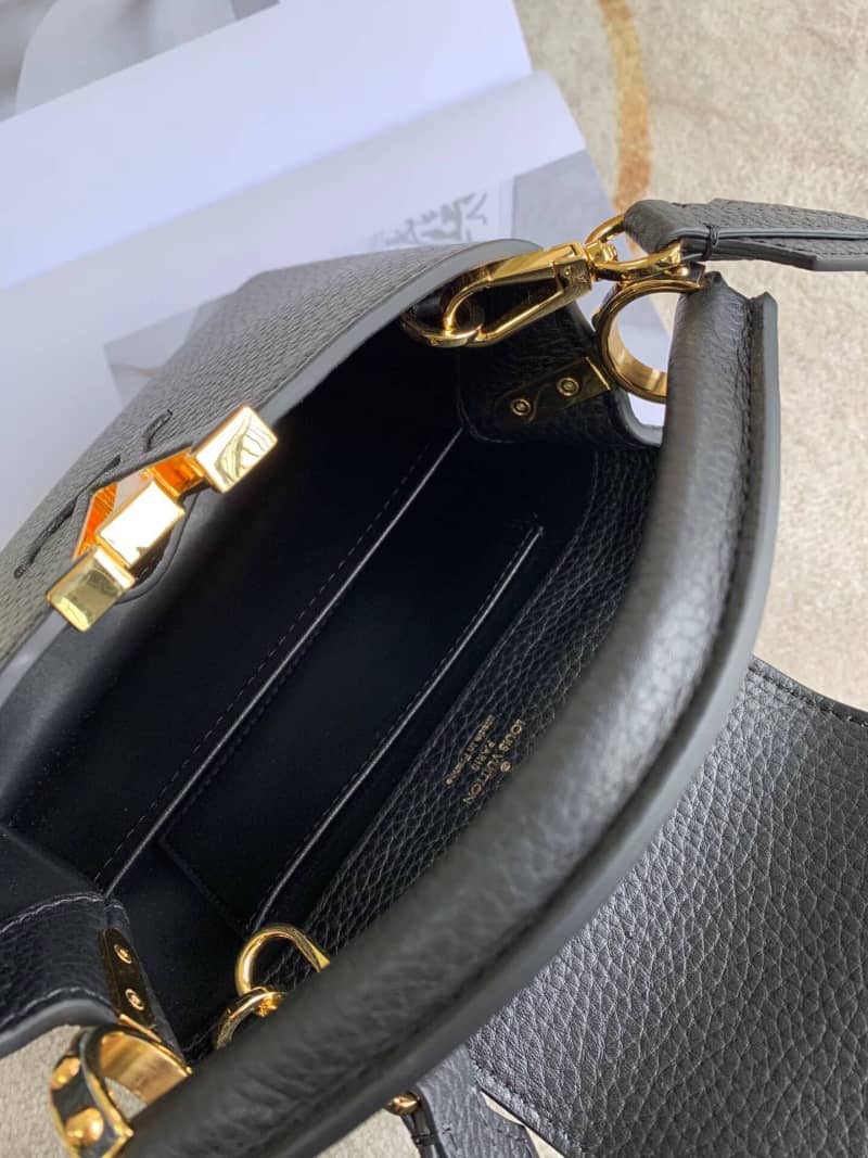 Louis Vuitton Taurillon Leather Capucines Mini Replica Bag Black M55985