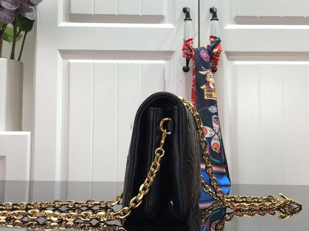 Louis Vuitton Pochette Coussin Monogram Embossed Lambskin Chain Replica Bag Black