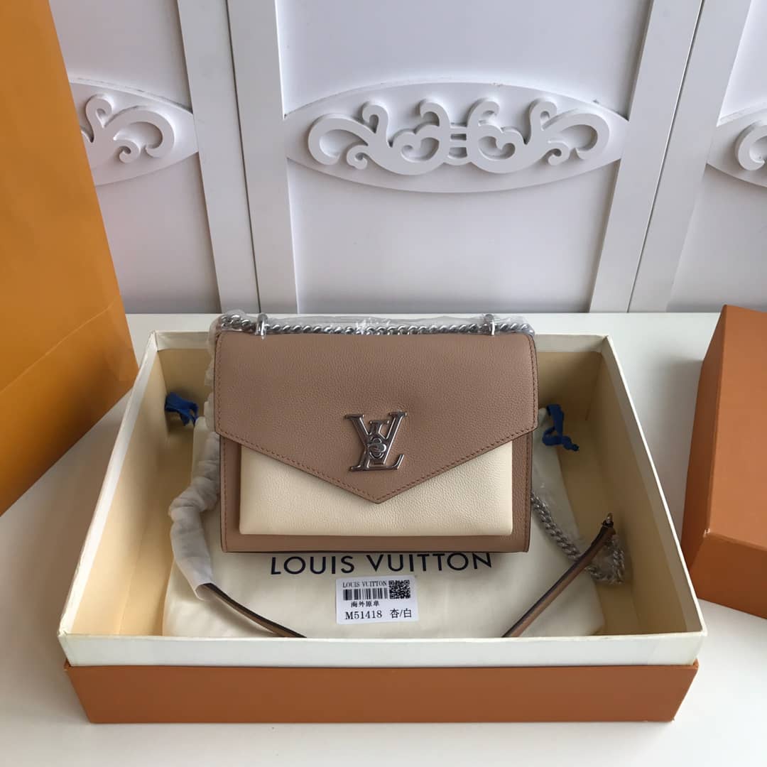 Louis Vuitton MyLockMe BB Calf Chain Replica Shoulder Bag Apricot White M51418