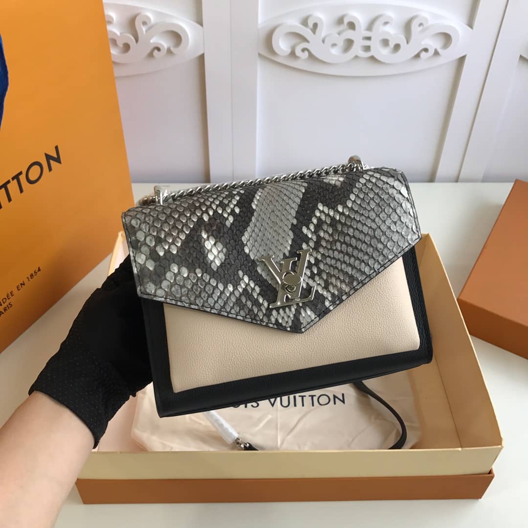 Louis Vuitton MyLockMe BB Calf Chain Replica Shoulder Bag Black Beige M51418