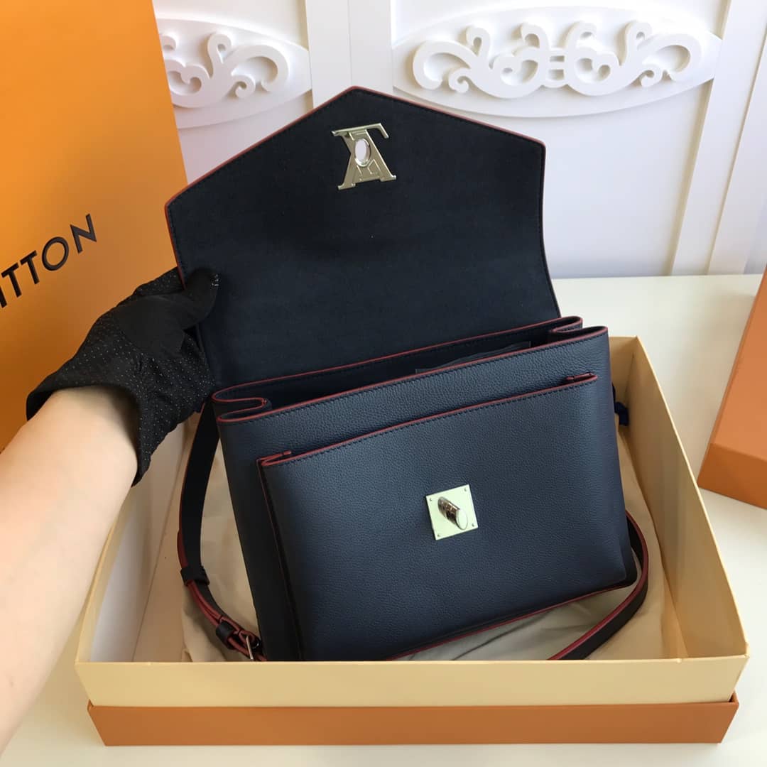 Louis Vuitton MyLockMe 2way Leather Grain Replica Satchel Black M54849