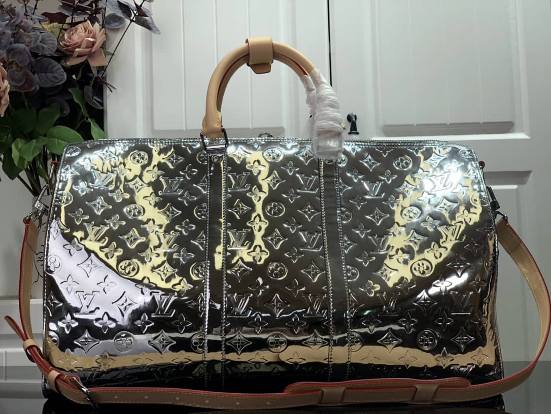 Louis Vuitton Keepall Bandouliere 50 Silver Mirror Monogram Bag Replica M45886
