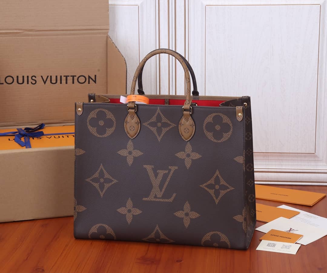 Louis Vuitton Reversible Monogram Onthego 2way Brown Coated Replica Tote