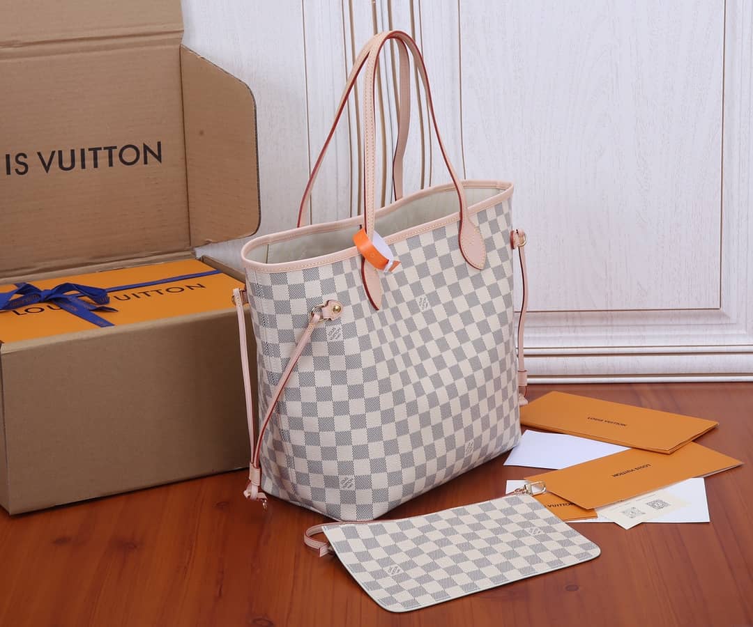 Louis Vuitton Neverfull MM Damier Azur Tote Replica White N41361
