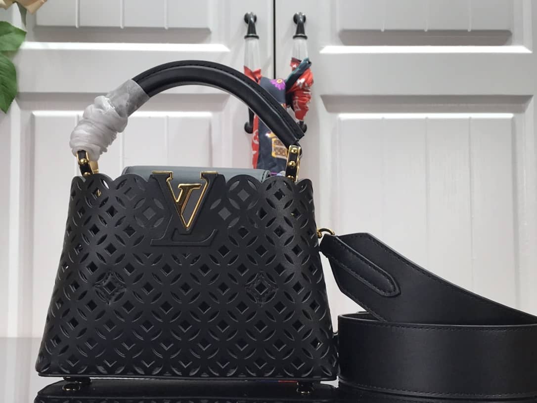 Louis Vuitton Capucines BB Cutout Leather Bag Replica Black M57228