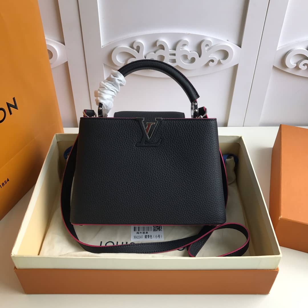 Louis Vuitton Capucines Taurillon Leather PM Tote Replica Black M42245