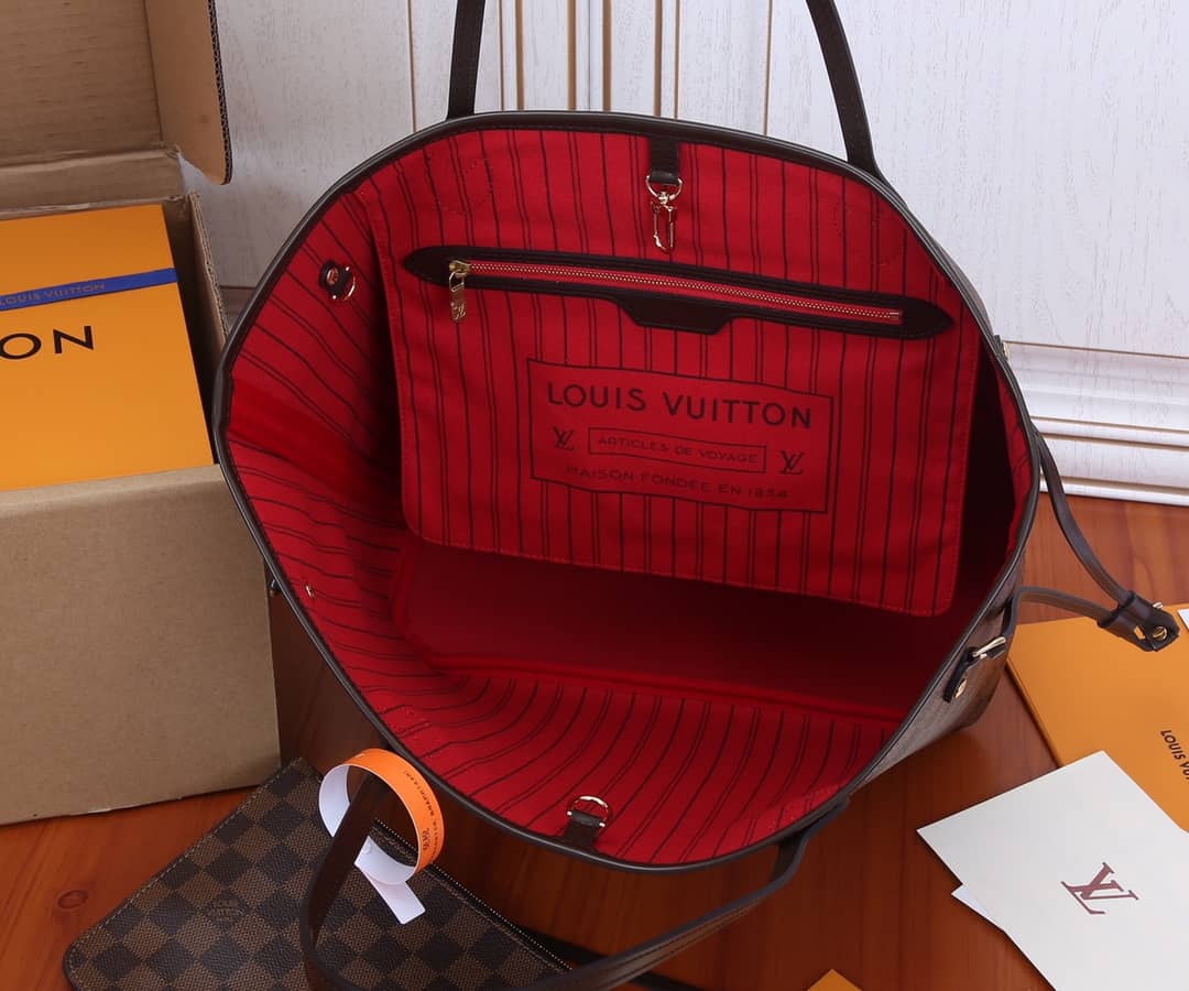 Louis Vuitton Neverfull MM Damier Ebene Tote Replica Red N41358