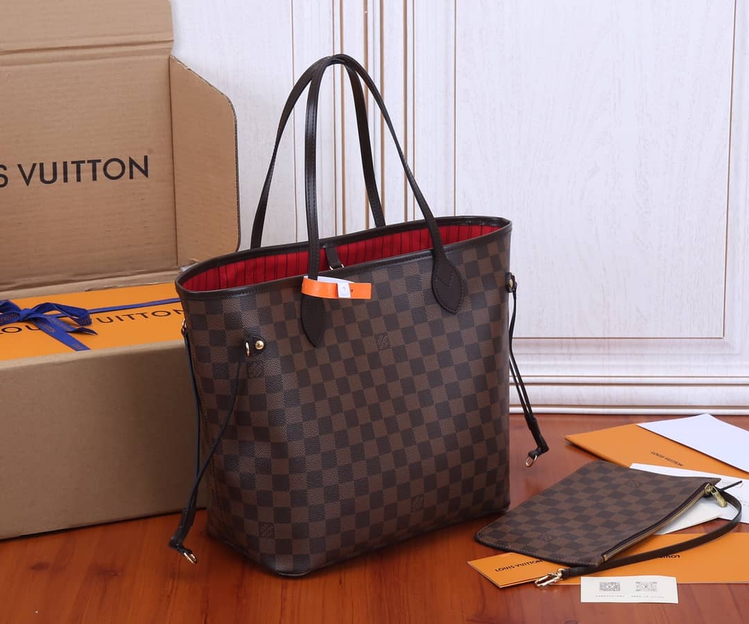 Louis Vuitton Neverfull MM Damier Ebene Tote Replica Red N41358