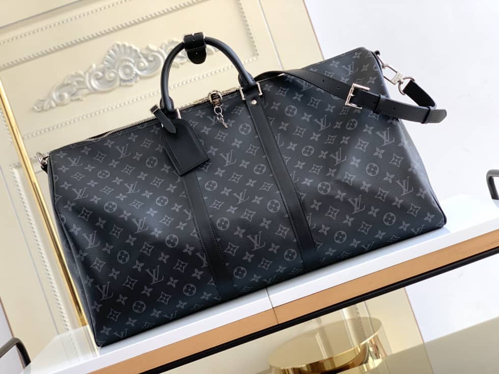 LV Duffle Bag Replica Keepall Bandouliere Duffle 55 Canvas Black M40605
