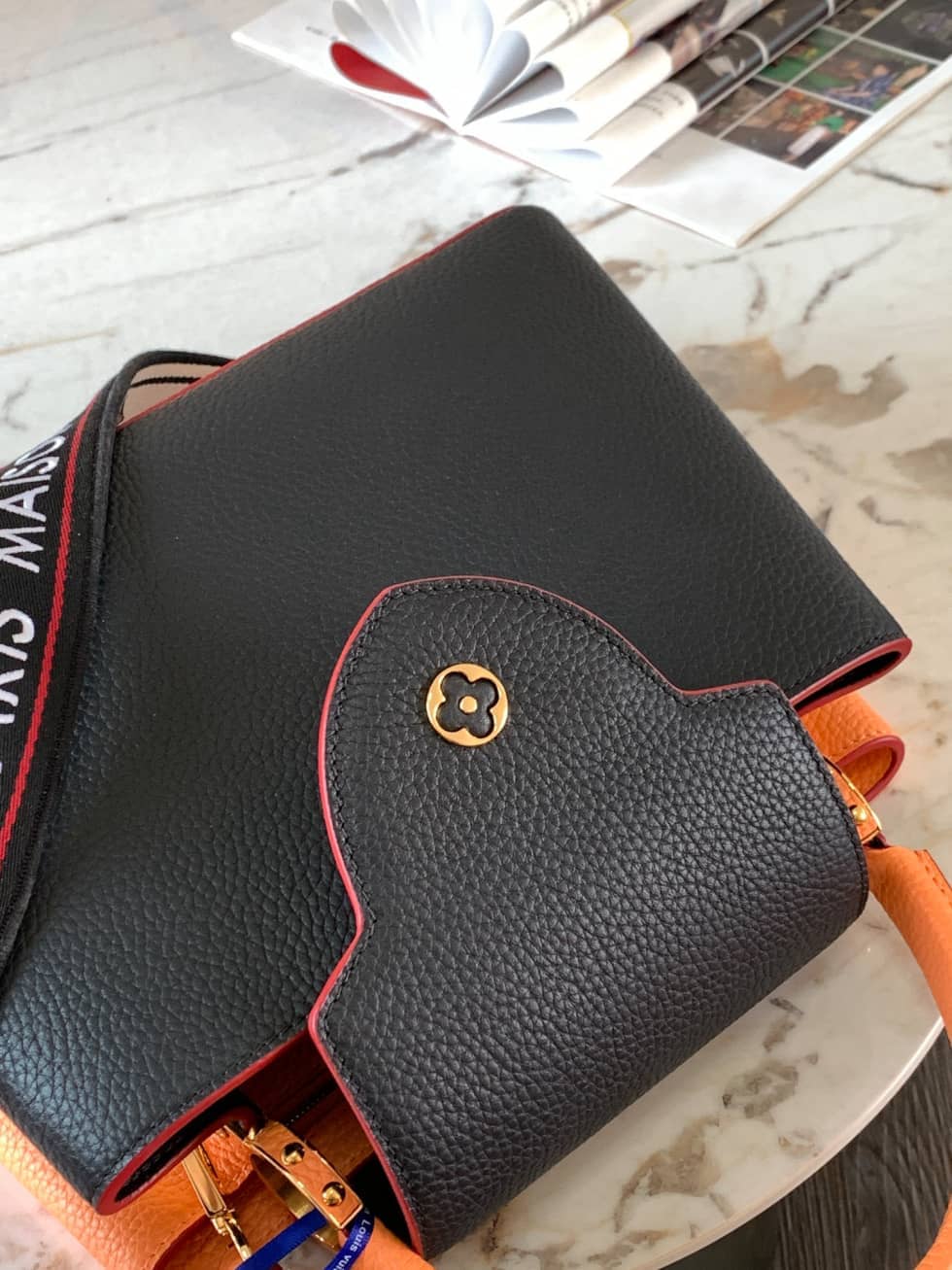Louis Vuitton Capucines MM Black And Orange M58610 Replica Crossbody Bag