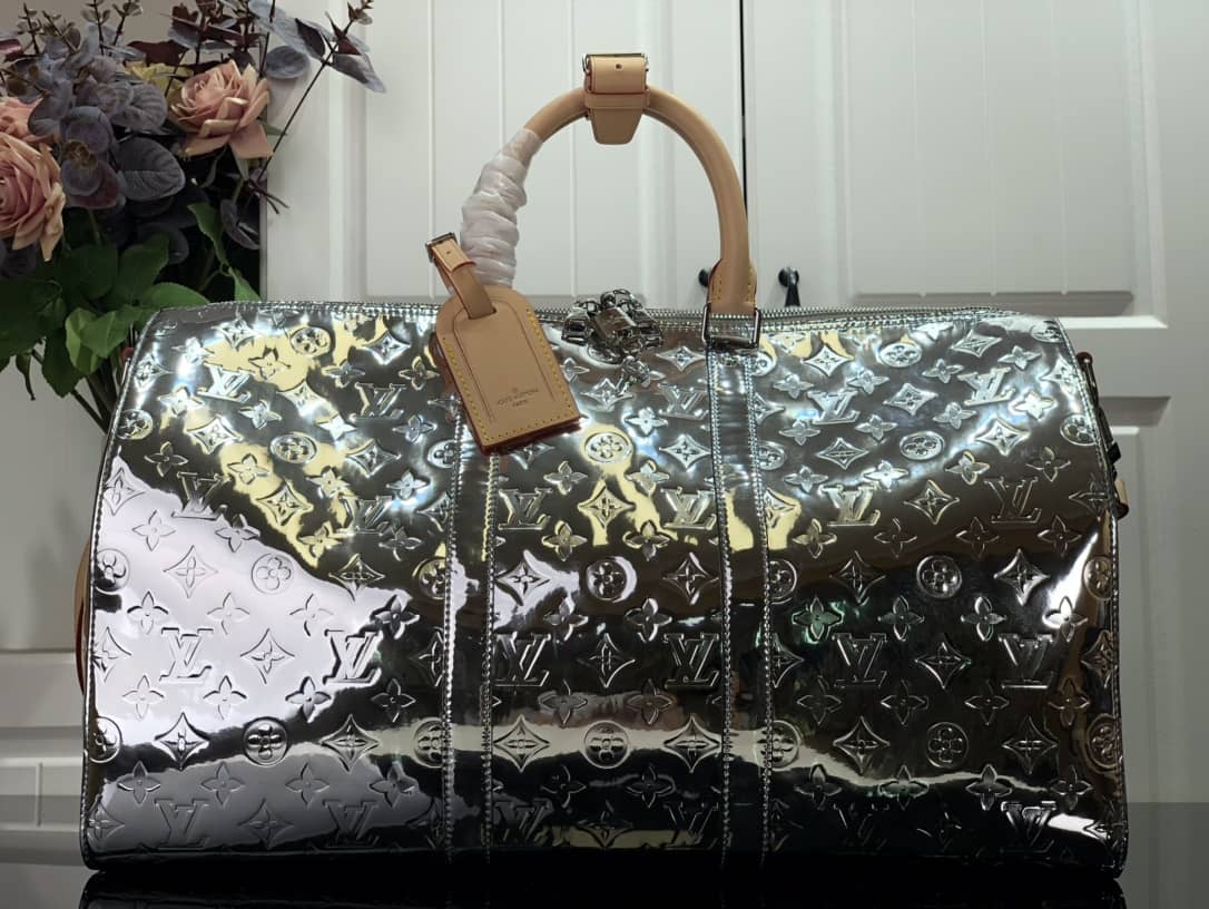 Louis Vuitton Keepall Bandouliere 50 Silver Mirror Monogram Bag Replica M45886