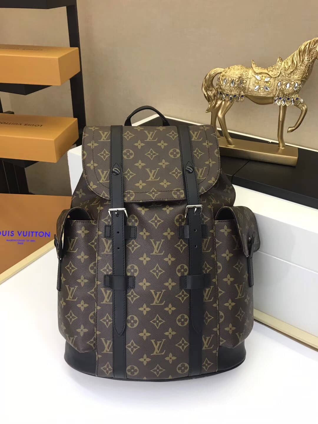Louis Vuitton Christopher PM Monogram Macassar Canvas Leather Replica Backpack M43735