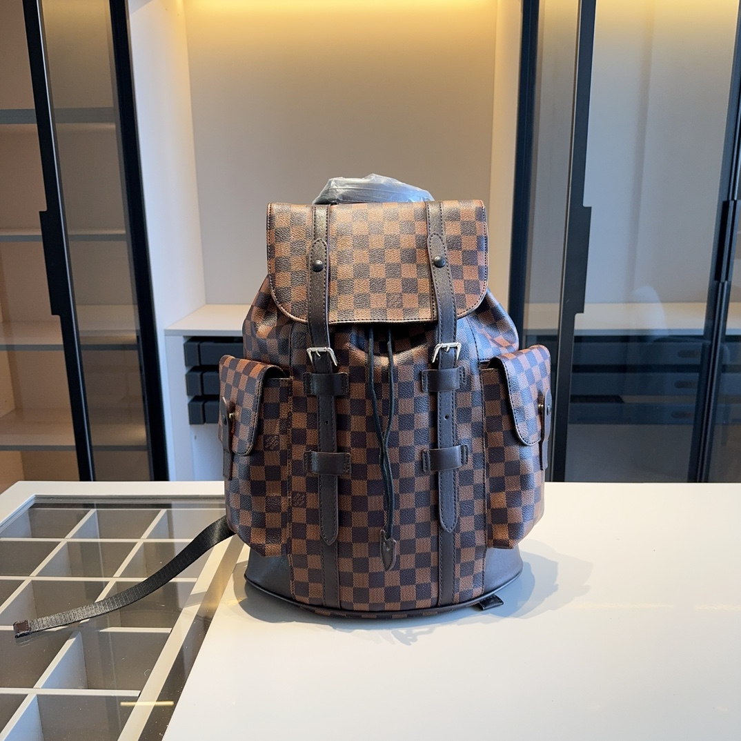 Louis Vuitton REP Check Pattern Runner Backpack Brown Shoulder Straps