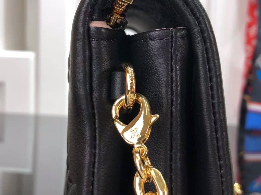 Louis Vuitton Pochette Coussin Monogram Embossed Lambskin Chain Replica Bag Black