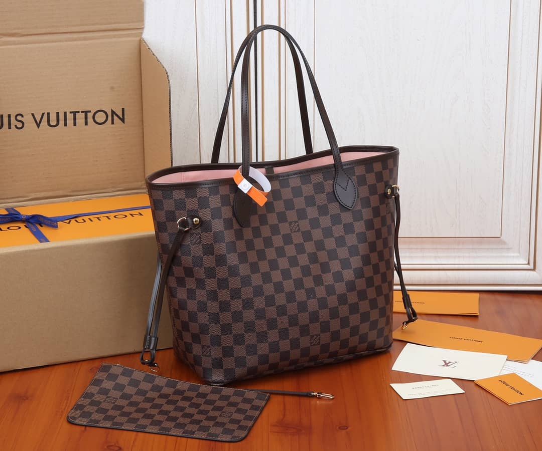 Louis Vuitton Neverfull MM Damier Ebene Tote Replica Pink N41358