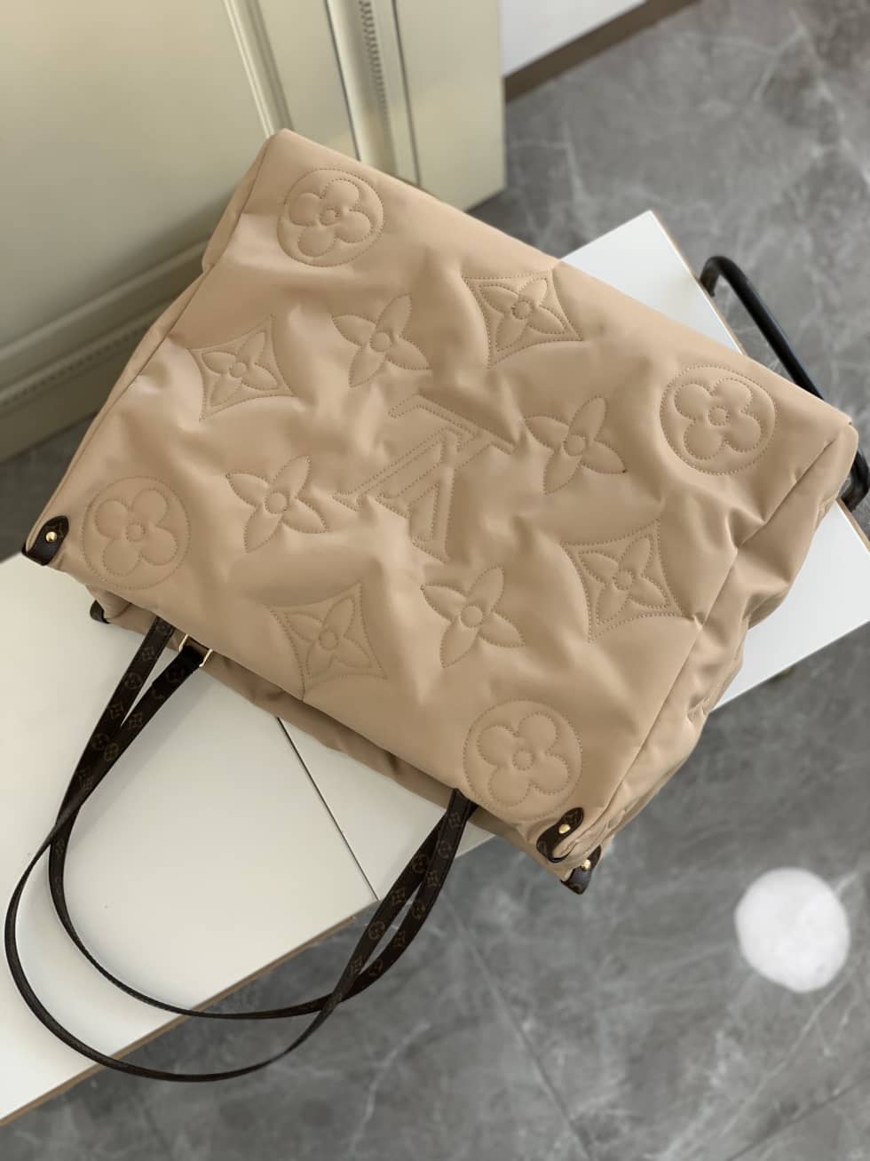 Louis Vuitton Onthego GM Nylon Monogram Pilow Giant Beige M59007 Replica Tote