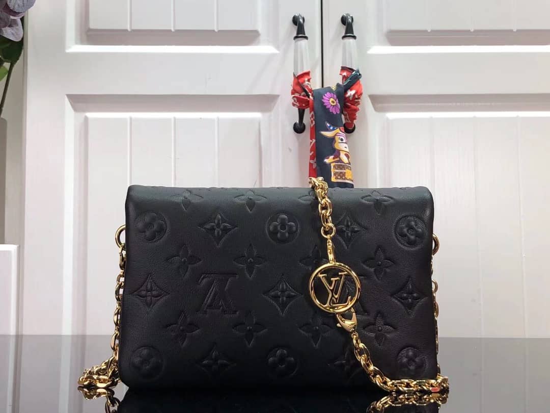 Louis Vuitton Pochette Coussin Monogram Embossed Lambskin Chain Replica Bag Black
