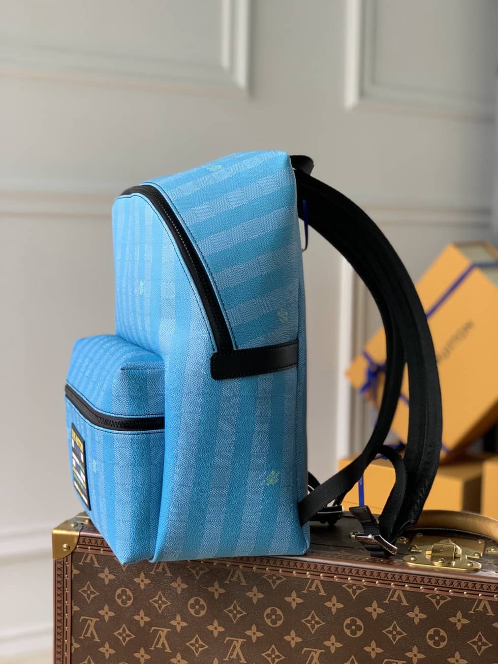 LV Backpack Replica Stripes Canvas Street Style A4 Plain Leather Blue M59913