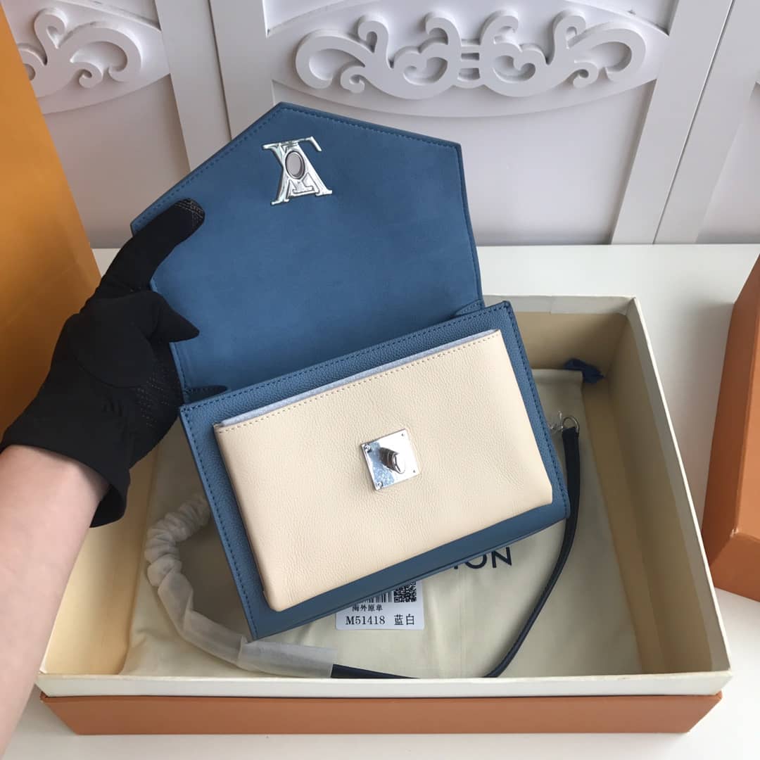 Louis Vuitton MyLockMe BB Calf Chain Replica Shoulder Bag Blue White M51418