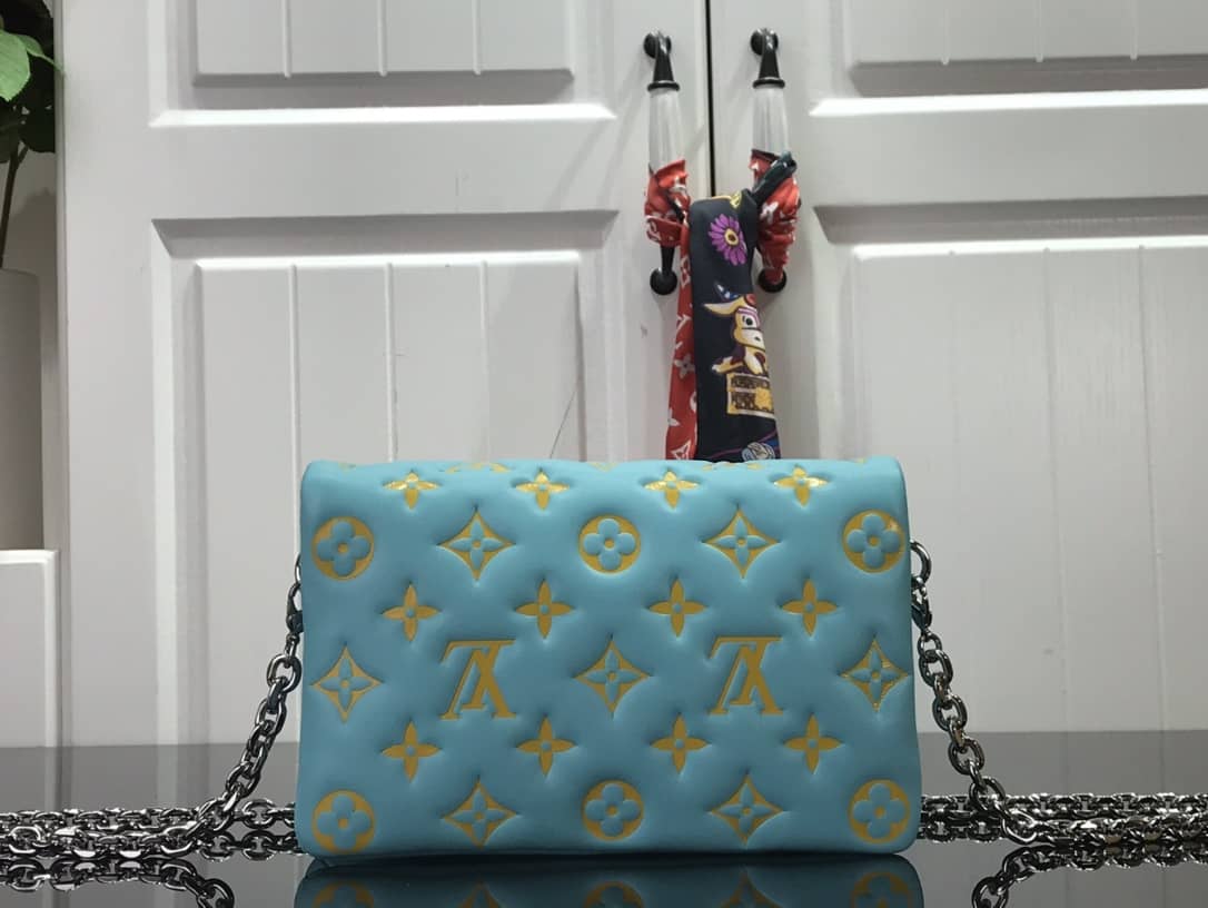 Louis Vuitton Pochette Coussin Monogram Embossed Lambskin Chain Replica Bag Blue(Cola)