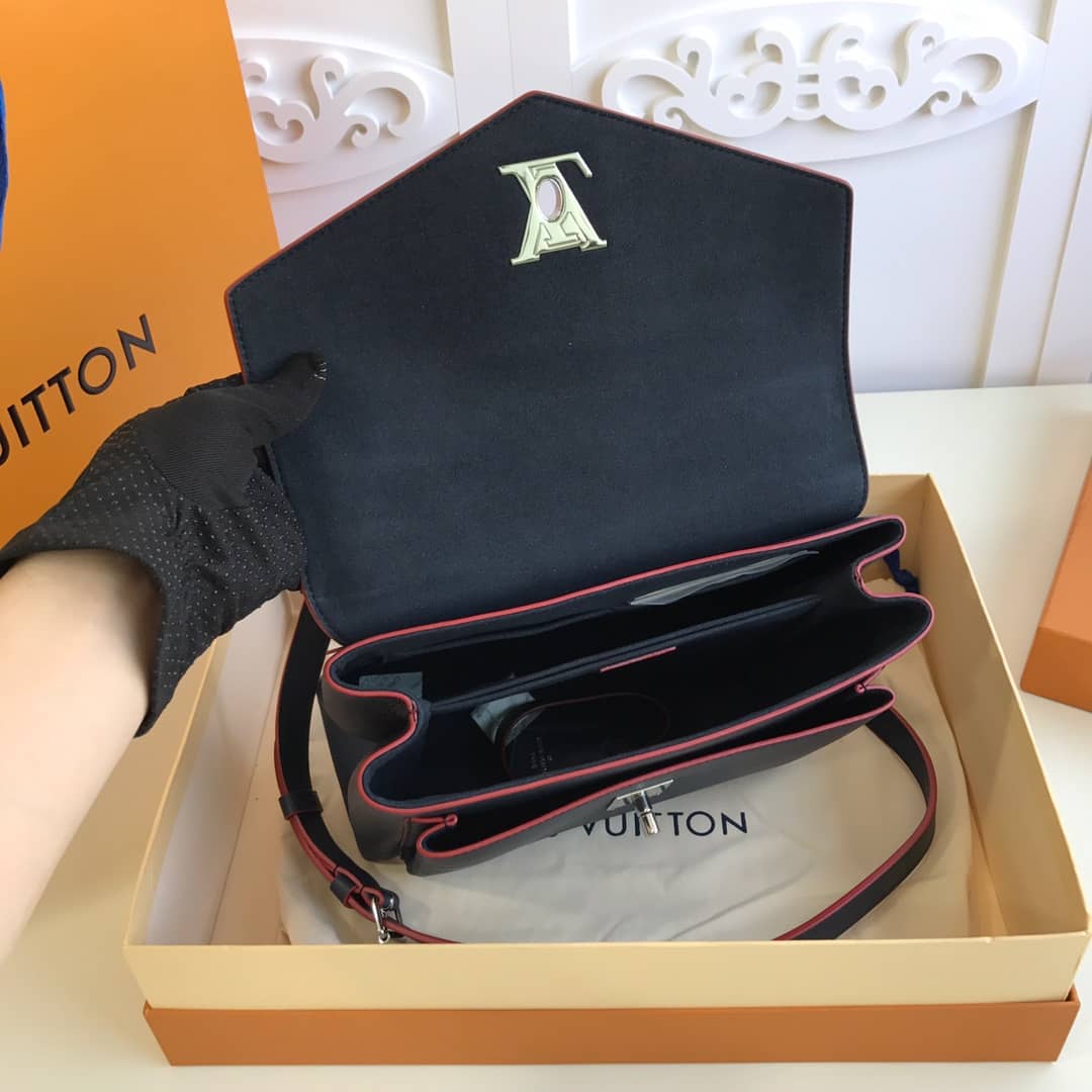 Louis Vuitton MyLockMe 2way Leather Grain Replica Satchel Black M54849