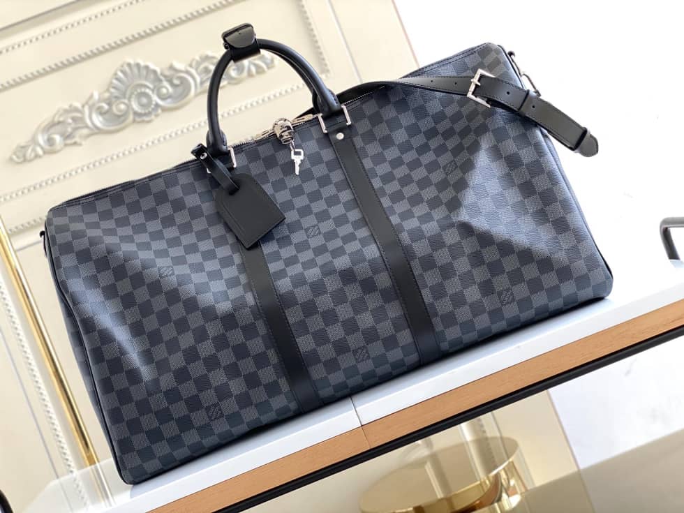 LV Duffle Bag Replica Keepall Bandouliere Damier Graphite 55 Black