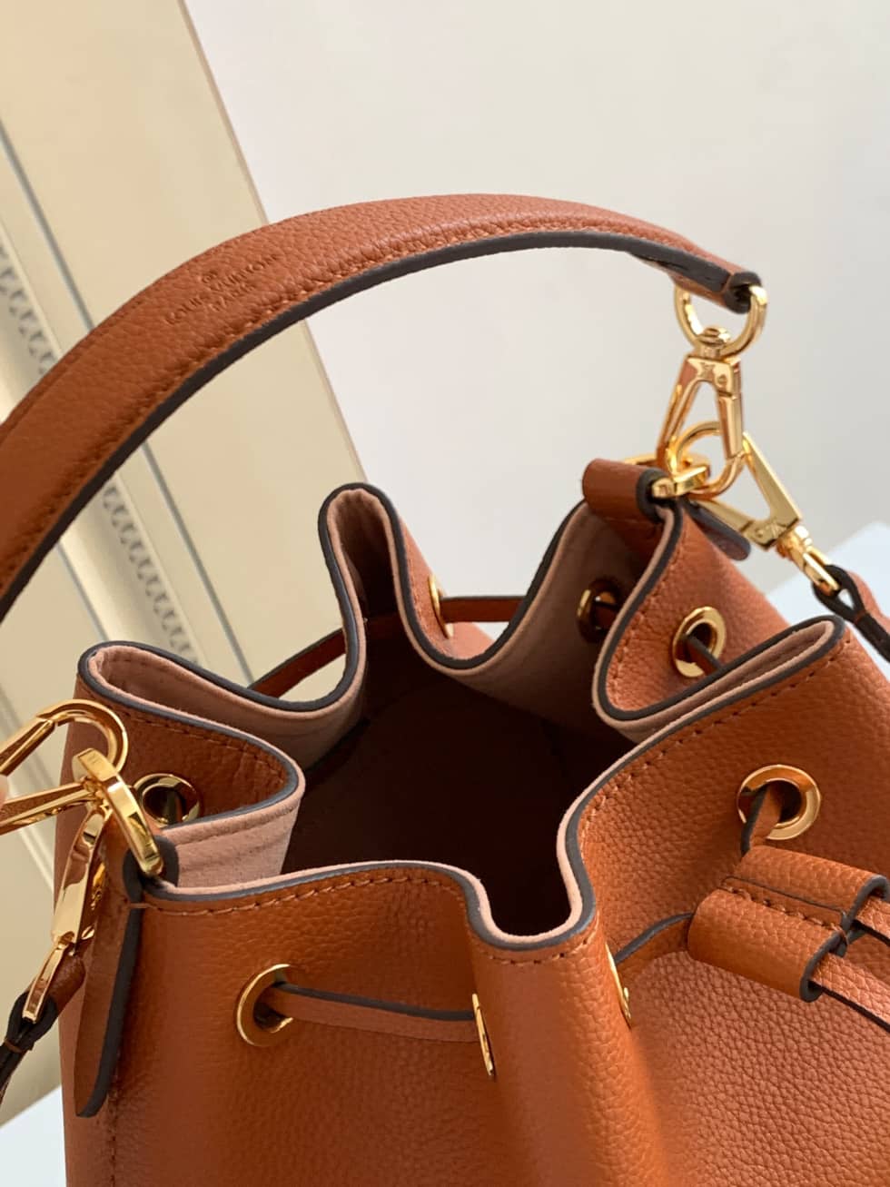 Louis Vuitton Lockme Grained Calf Leather Brown M57689 Replica Bucket Bag