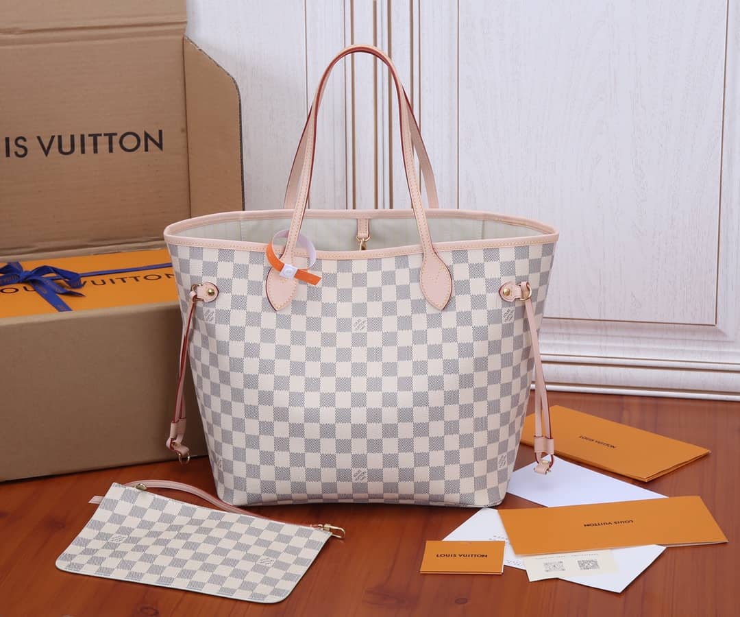 Louis Vuitton Neverfull MM Damier Azur Tote Replica White N41361